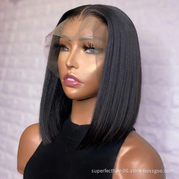 Factory Direct Sale Human Hair Lace Front Wigs Cuticle Aligned Raw Virgin Straight  1B/99j/613 Color Short Bob Lace Frontal Wigs
